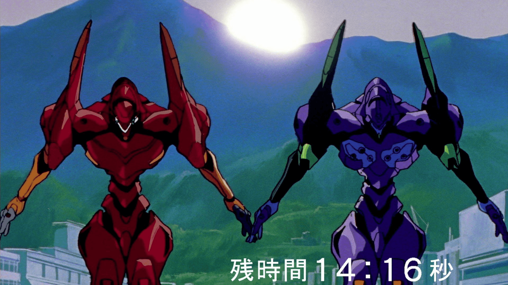 Shinji and Asuka launch their coordinated dance ("Moment and Heart Together," Neon Genesis Evangelion)